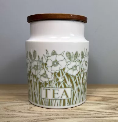 Buy Hornsea Fleur Tea Canister Jar Wooden Lid Green & White Vintage 1970s • 8.99£