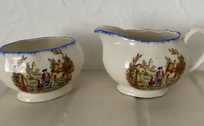 Buy Vintage Sugar Bowl & Cream Jug  Georgian Couple Lancaster Sandland England • 7.99£