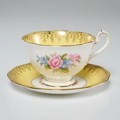 Buy Vtg Queen Anne Yellow And Gold Floral Fine Bone China Teacup And Saucer England • 37.86£