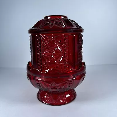 Buy Vintage Indiana Glass Fairy Lamp Ruby Red Flash Stars And Bars Candle Holder • 24.11£