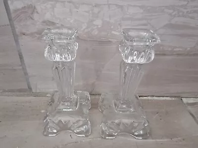Buy PAIR VINTAGE GLASS DRESSING TABLE STYLE CANDLESTICK HOLDERS X 2 6  High VGC  • 5.99£