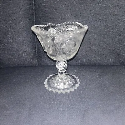 Buy Vintage Pressed Glass Sun & Stars Pedestal Compote Bowl Sawtooth 4.75” Tall 5” R • 20.06£