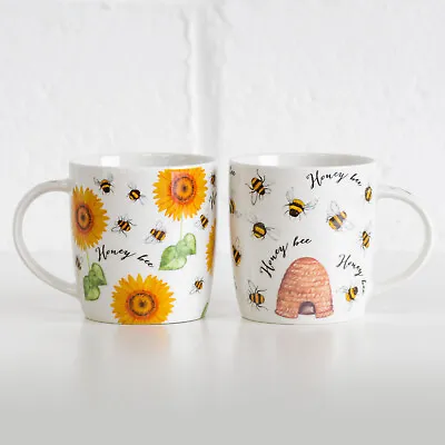 Buy Set Of 4 Honey Bumble Bee Floral Mugs Fine China 350ml Tea Coffee Cups Home Gift • 19.99£