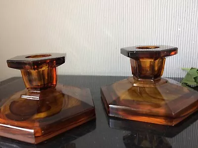 Buy 2x Style Amber Cloud Vanity Thick Low Candlesticks Davidson 1930s Dressing Table • 10£