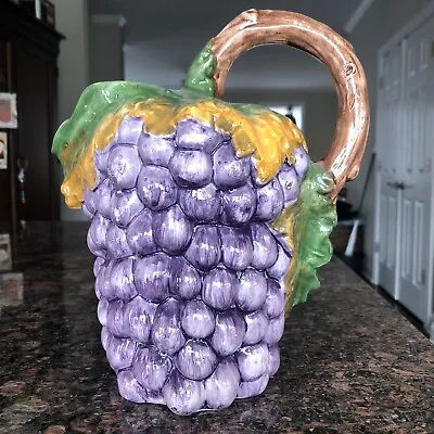 Buy Vintage Bassano Italy Majolica Style Ceramic Grapes Jug Water Pitcher - (L1623A) • 13.47£