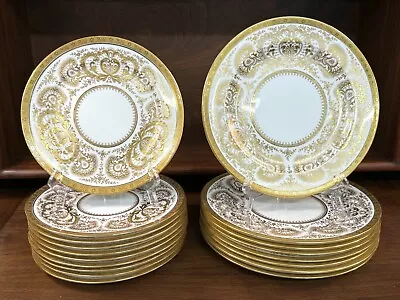 Buy Set Of (18) Antique Cauldon England Raised Gold Encrusted Dinner &Dessert Plates • 847.77£