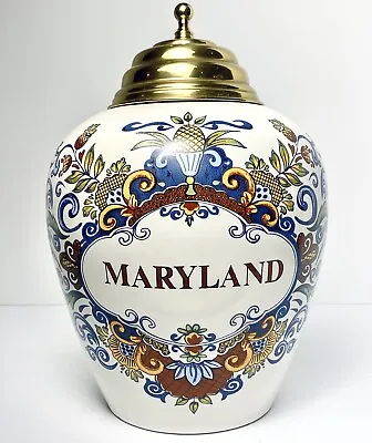 Buy Polychrome Tobacco Jar MARYLAND Delft Repro Olde Virginea Williamsburg Lid 11.5  • 284.50£