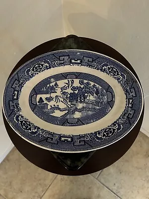 Buy Vintage Blue Willow Woodsware England Serving Platter Plate Oval Earthenware • 9.65£