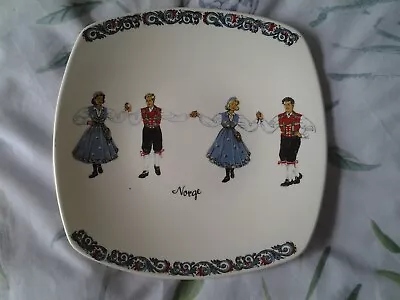 Buy Vintage Figgio Flint Norge Folk Art Plate Ceramic • 15.95£