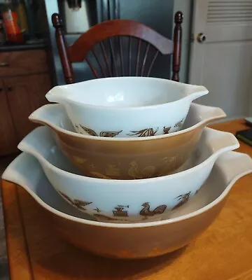 Buy 4PC Pyrex Early American Cinderella Mixing Nesting Bowls 441 442 443 444 *MINT* • 118.59£