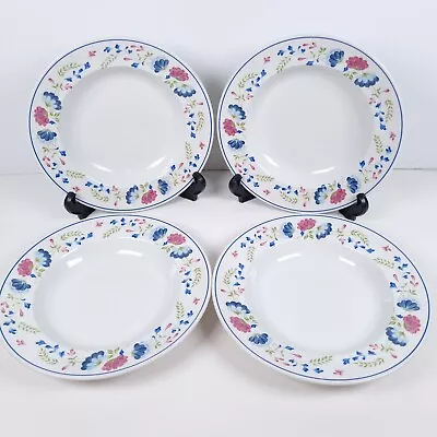 Buy BHS Priory Rim Soup Bowls 23cm Vintage Blue Floral Tableware Made In Britain X 4 • 27.44£