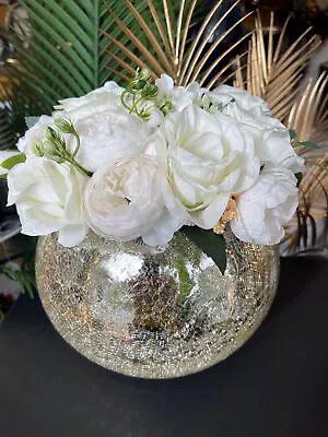 Buy Large Gold Crackle Glass Vase With Flowers • 32£