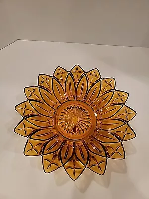 Buy Vintage Federal Glass Amber Gold Dish Sunflower Petal Pattern Cut Glass • 19.17£