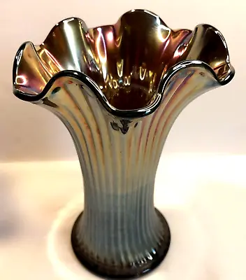 Buy Antique Northwood 7  Iridescent Amethyst Fine Rib Carnival Glass Swung Vase • 27£