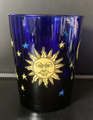 Buy Vintage Libbey CELESTIAL Cobalt Blue Moon Sun & Stars Tumbler Glass 4.25” • 14.10£