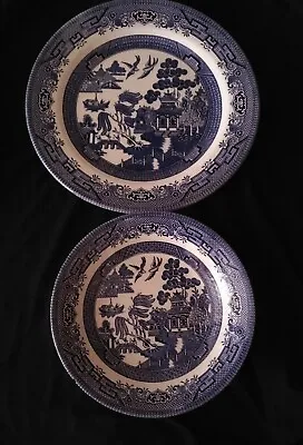 Buy Two CHURCHILL England Willow Blue Dinner Cabinet Plates Dish Dishes Dinnerware  • 28.46£