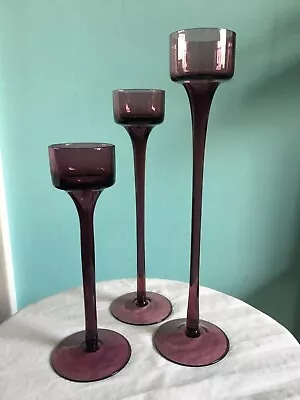 Buy Vintage Purple Glass Set 3 Candle Votive Holders Wedgewood Amethyst Mid Century • 77.21£