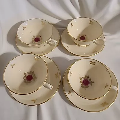 Buy 4 Lenox Rhodora Footed Cups & Saucers 6oz Ivory Rose Gold Tea Coffee Vtg Pretty • 23.98£