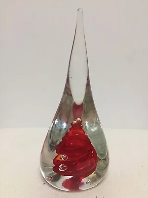 Buy Studio Art Glass:Glass Teardrop Paperweight With Red Swirl & Controlled Bubbles • 12.50£