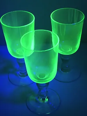 Buy Set Of 3 Antique Victorian Green Uranium Wine Glasses With Gadget T Mark Excel • 24.99£