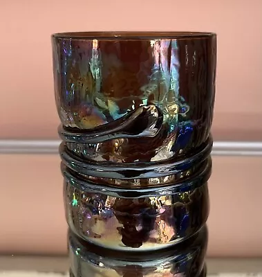 Buy Vintage Signed Esteban Prieto Iridescent Tumbler Glass Purple Amber Iridescent • 23.98£