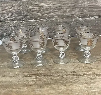 Buy Vintage 8 Libbey Glasses Frosted Gold Leaf Foliage Sherry Liquor Cocktail  • 27.81£