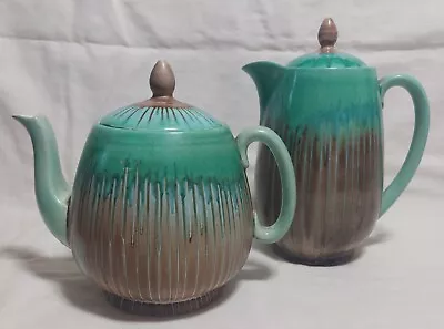 Buy Shelley Dripware Teapot & Water Jug Art Deco Drizzle 1930s Green Brown RARE  • 120£