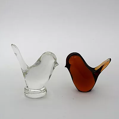 Buy Two Art Glass Crystal Bird Paperweights - Wedgwood & Another • 11.99£