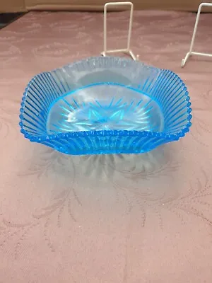 Buy Square Art Deco Bowl Sowerby Turquoise Blue Glass Dish, Bowl, Pressed Glass • 5£