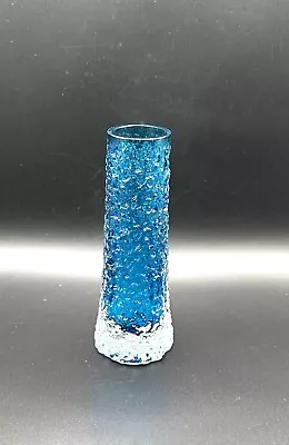 Buy Whitefriars Glass Small Textured Finger Vase In Kingfisher Blue 16cm Tall • 54.99£