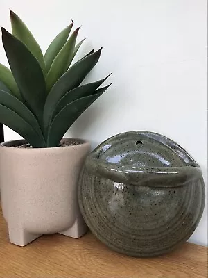 Buy Studio Pottery Green Speckled Glaze Wall Pocket Vase-Handmade Pottery Wall Vase. • 6£