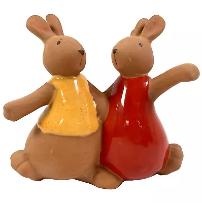 Buy Rabbit Ornament Terracotta Pottery Dancing Couple 11cm Figurine Red Yellow Glaze • 11.99£