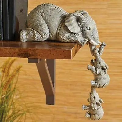 Buy 1/3 Elephant Mother Hanging 2 Babies Figurine Resin Craft Ornaments Sculpture • 5.68£