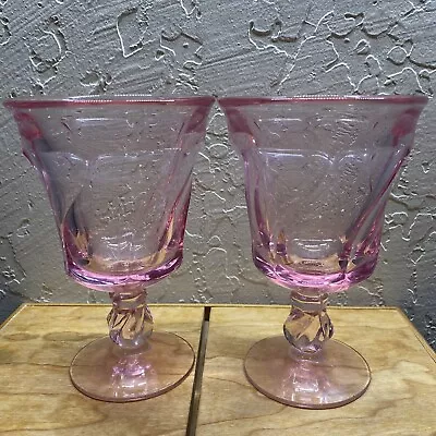 Buy Pink Fostoria Sherbet Glasses Set Of 2 Elegant Swirl Glassware Desert Glass • 18.89£