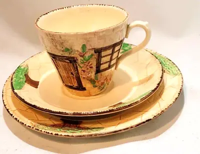 Buy BURLINGTON WARE English Country Kitsch Cottage Ware Tea Cup Saucer Trio 1950's • 7£