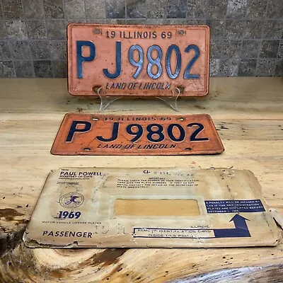 Buy Vintage Orange Illinois 1969 License Plate Set Front Back”PJ9802”Land Of Lincoln • 23.98£