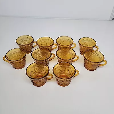 Buy Indiana Glass Co. Tiara Amber  Punch Bowl Cups Glasses Set Of 10 1970s • 47.36£