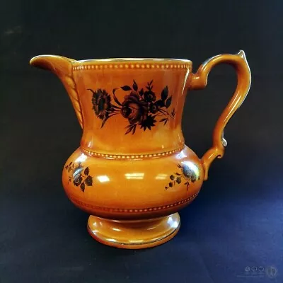 Buy Lord Nelson Ware Jug Brown With Black Roses 18cm Tall C.1956 | Vintage • 24.99£