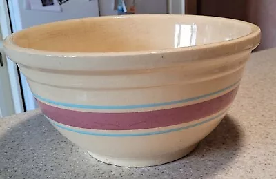Buy Vintage Large 12 Oven Ware USA Pottery 12 Inch  W/ Pink Blue Stripe Mixing Bowl • 62.59£