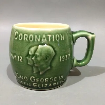 Buy King George Vl & Queen Elizabeth Coronation Mug 1937 Green Glaze Pottery • 9.95£