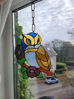 Buy Tiffany Style Stained Glass Owl Bird  Window Hanging Panel Suncatcher • 45£