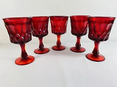 Buy 5 Noritake Ruby Red Amberina Perspective Water Goblets Glasses 6 1/2  Tall • 38.51£