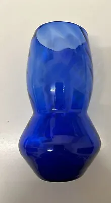 Buy Cobalt Blue Swirl Ribbed 6” Vase, Hand Blown  • 4.99£