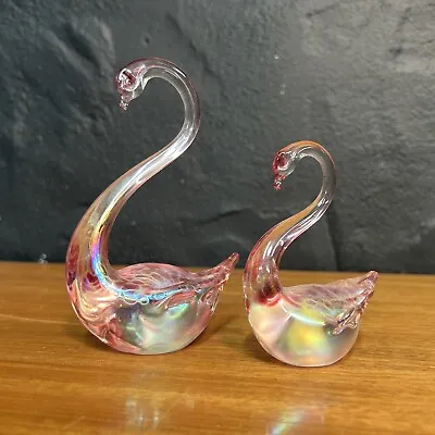 Buy Vintage Heron Iridescent Mottled Pink Glass Swan 2 Graduated Figures B129 • 24.99£