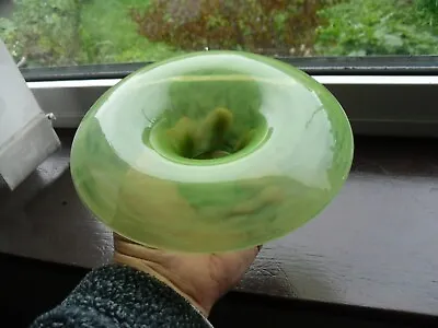 Buy Vintage Hand Blown Green Glass Vase, Cloud Effect With Curved Sides • 18£