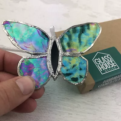Buy Blue Iridescent Stained Glass Butterfly Window Ornament - Nature Lover Gift • 24.99£