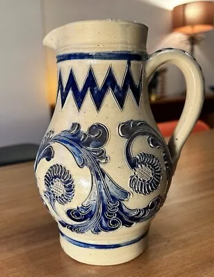 Buy Vintage Remmy Betschdorf Alsace Pottery Jug Sgraffito Blue Stoneware 19cm High • 2.99£