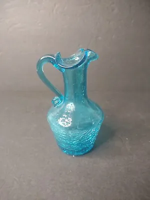 Buy Vintage Pilgrim Art Glass Blue Crackle Glass Pitcher • 15.92£