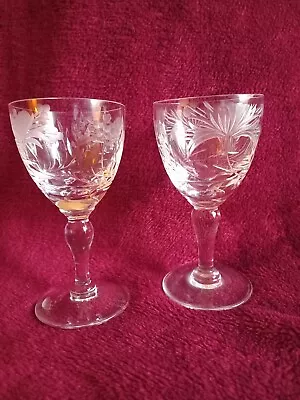 Buy Vintage Pair Royal Brierley Crystal Wine Glasses Honeysuckle Pattern Signed • 19.99£