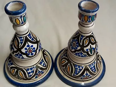 Buy Serghini Safi Pottery Morocco Candlestick Holders Signed Hand Painted • 31.53£